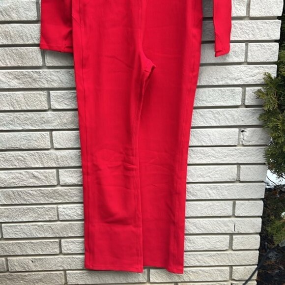 Athleta X Alicia Keyes Goddess Full Length Red Ribbed Zip Jumpsuit - Picture 6 of 16